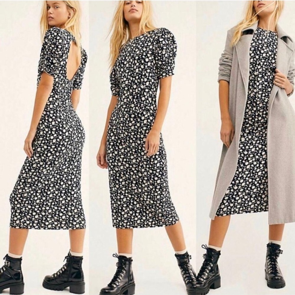 Free People Black and White Floral Midi Dress